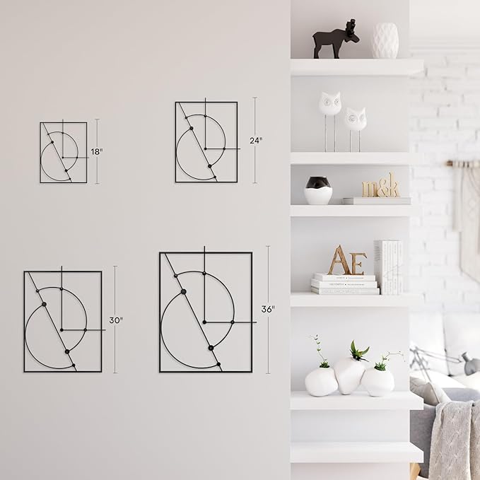 SIGNLEADER Metal Wall Decor Circles Minimalist Modern Luxury Wall Sculpture Hangings 3D Statue Home Decoration for Living Room, Bedroom, Bathroom, Kitchen, Fireplace, Office - 24" Black