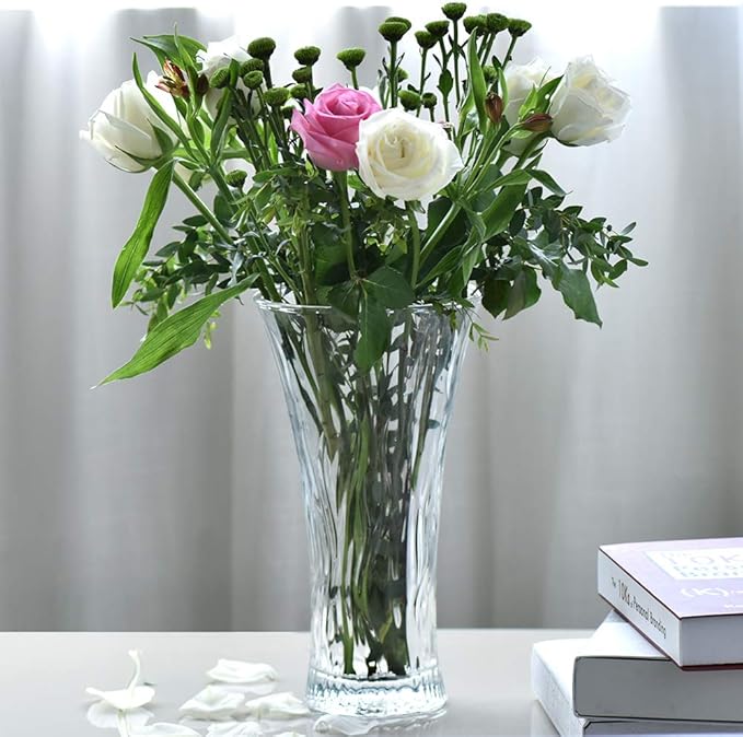 Vase 12" Flower Vases, Crystal Clear Glass Vases for Flowers, Tall Crystal Vase, Modern Large Glass Home Office Decor for Living Room Dining Table Centerpieces, Birthday and Wedding