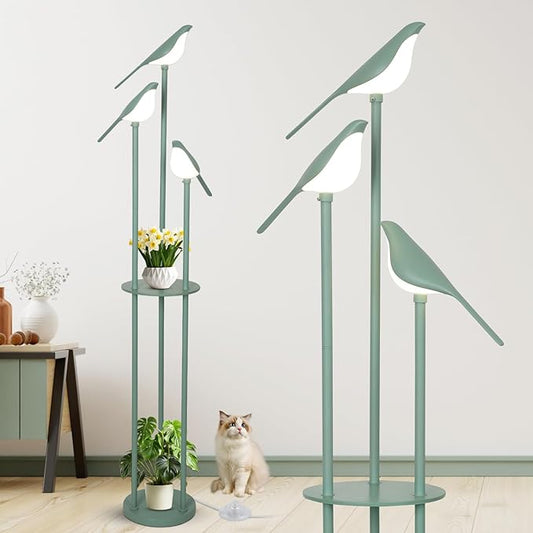 Artmooy Bird Floor Lamp for Bedroom, Green Standing Lamps for Living Room, Corner Tall Lamp with Table, 3-Lights Vintage Floor Lamp, Modern Stand Up Lamp for Office, Girls Room, Unique Bird Lamps