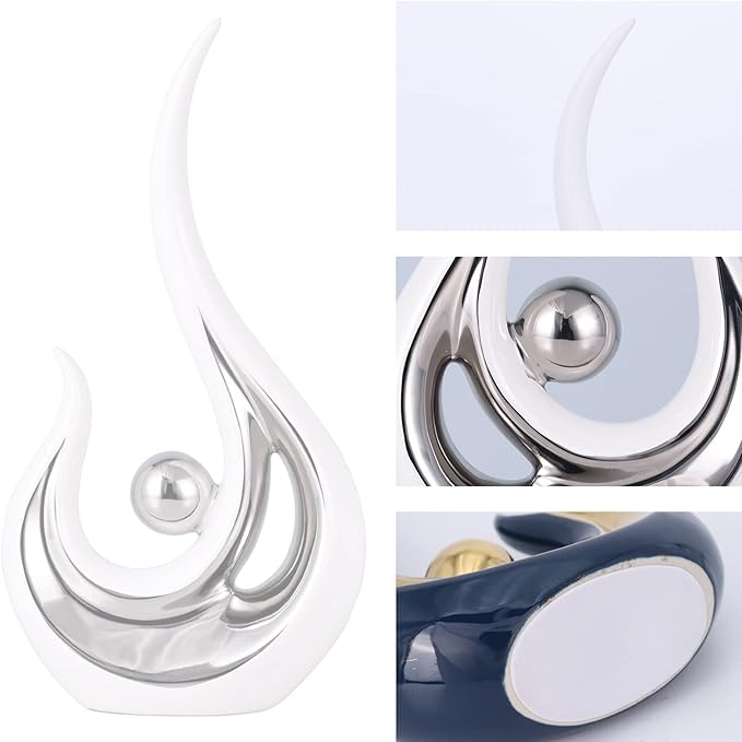 DOVDOV Abstract Ceramic Statues Set of 2, Silver and White Home Decor, Now Decorative Centrepieces, Consoles, Shelves, Dining Table Centrepieces, Entry Table Decor Aesthetics