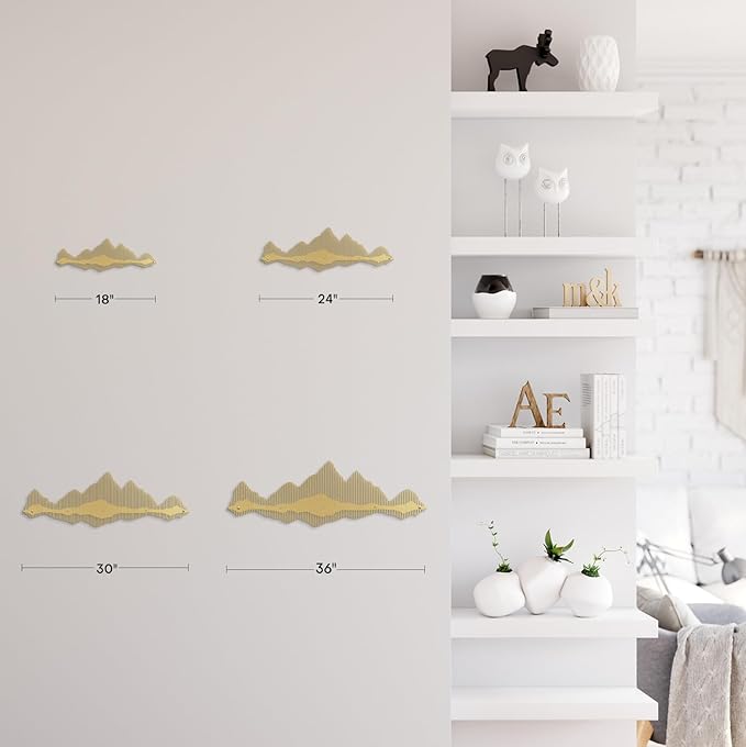 SIGNLEADER Metal Wall Decor Mountains Lines Minimalist Modern Luxury Wall Sculpture Hangings 3D Statue Home Decoration for Living Room, Bedroom, Bathroom, Kitchen, Fireplace, Office - 18" Gold