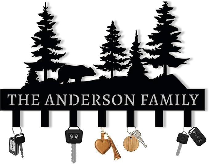 Personalized Metal Key Holder for Wall, Metal Black Bear Coat Hook Key Holder with Custom Name, Letter Wall Decoration Key Hooks, Cabin Key Hanger Decor, Key Rack for Farm, Key Organizer for Entryway