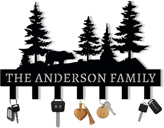 Personalized Metal Key Holder for Wall, Metal Black Bear Coat Hook Key Holder with Custom Name, Letter Wall Decoration Key Hooks, Cabin Key Hanger Decor, Key Rack for Farm, Key Organizer for Entryway