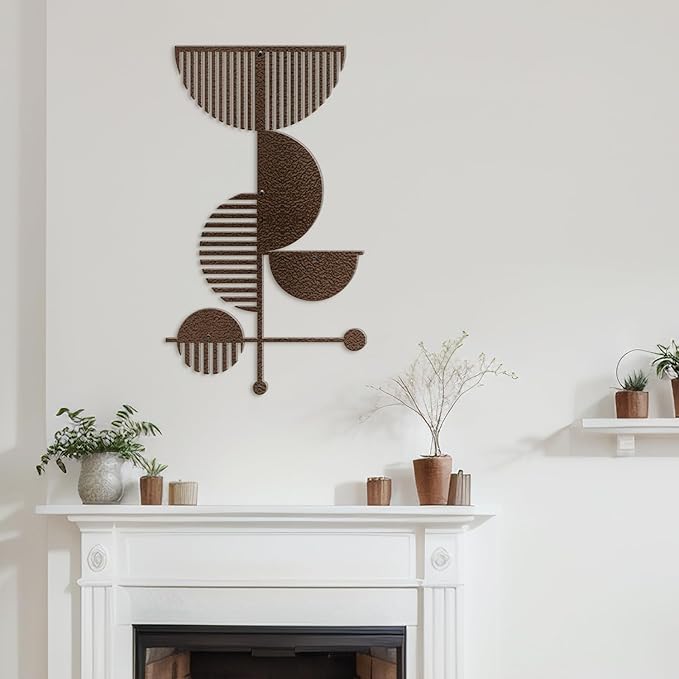 SIGNLEADER Metal Wall Decor Boho Geometric Lines Minimalist Modern Luxury Wall Sculpture Hangings 3D Statue Home Decoration for Living Room, Bedroom, Bathroom, Kitchen, Fireplace, Office - 24" Bronze