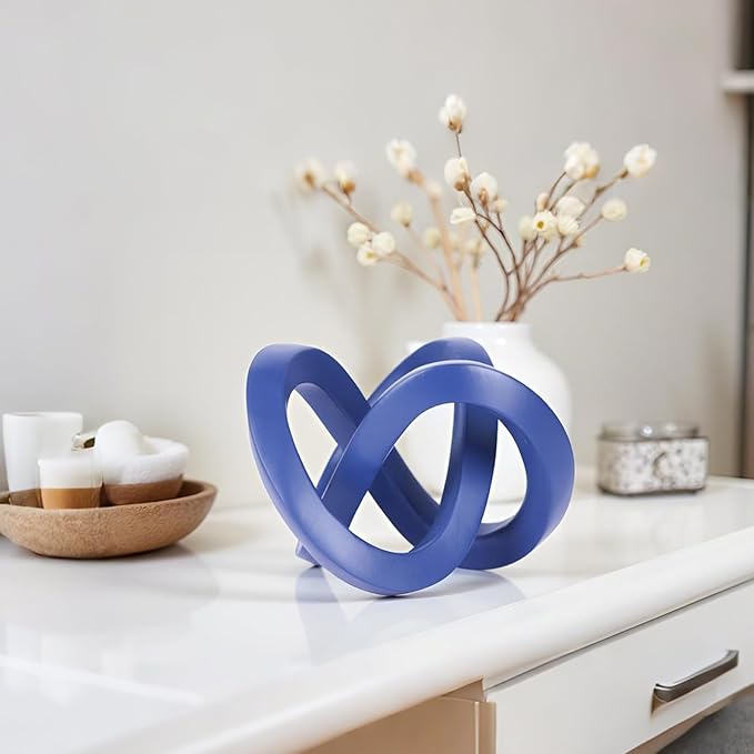 Navy Blue Knot Decor for Coffee Table Book,Chain Link Decor for Bookshelf Entry Table TV Stand,Knot Sculpture for Home Living Room,Accent Decoracions para sala,adornos para sala Modernos