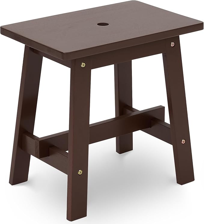 BEEFURNI Rectangular Acacia Wood Stool, Small Bench Seat, 18 Inch Stool, Wood Bathroom Vanity Bench, Plant Stand Indoor, 350 LBS Load Capacity, 1-Year Manufacturer Warranty (Brown)