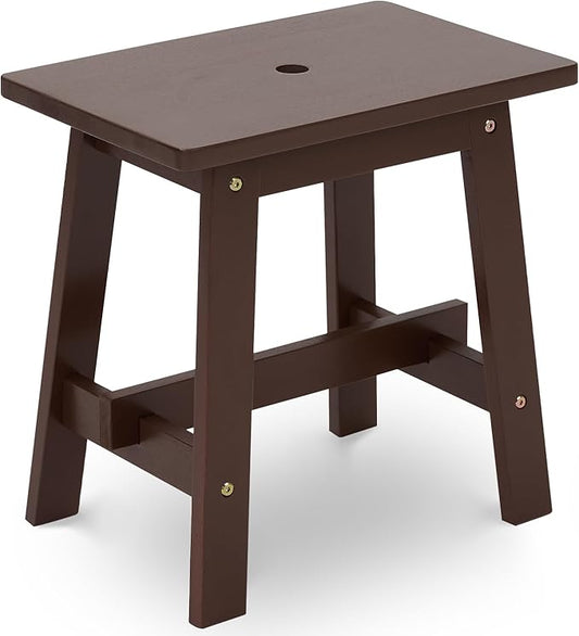 BEEFURNI Rectangular Acacia Wood Stool, Small Bench Seat, 18 Inch Stool, Wood Bathroom Vanity Bench, Plant Stand Indoor, 350 LBS Load Capacity, 1-Year Manufacturer Warranty (Brown)