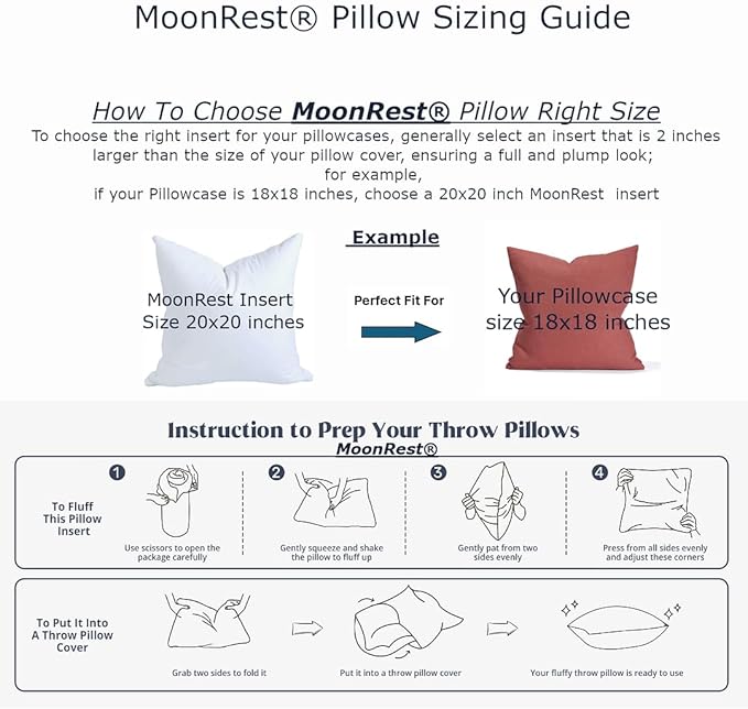 MoonRest® 14x38 Inch Synthetic Down Alternative Rectangle Pillow Insert Form Stuffer for Sofa Shams, Decorative Throw Pillow, Cushion and Bed Pillow Stuffing - Hypoallergenic 14” X 38”