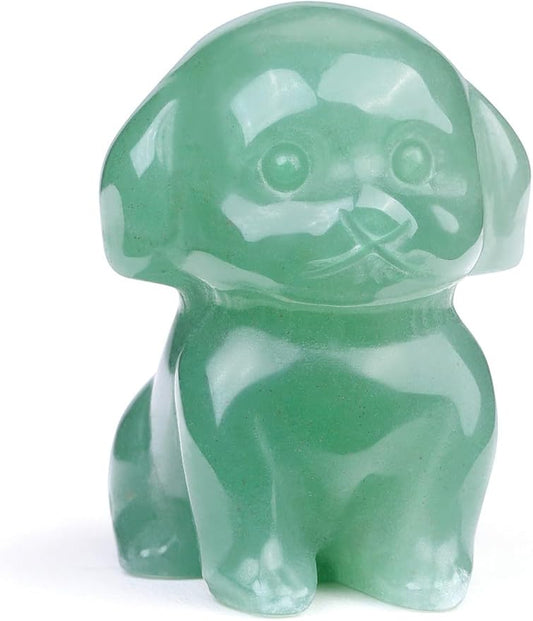 Jovivi Natural Green Aventurine Crystal Sitting Dog Statue Home Decor 1.6" Carved Gemstone Puppy Dog Figurines Pocket Sculpture Reiki Healing Stones Decorative Ornament Gift