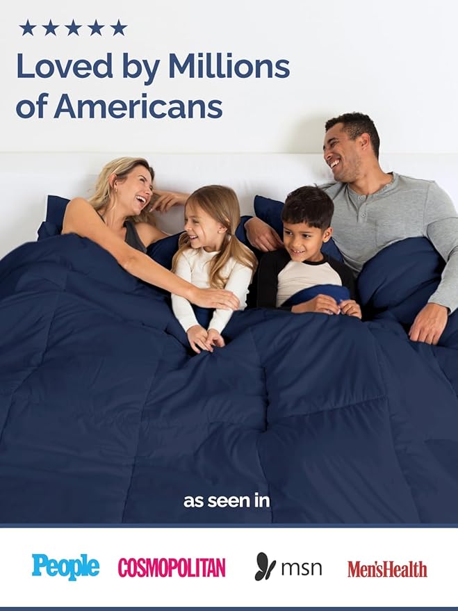 Queen Size, Navy Blue Alternative Down Comforter - Warm, Lightweight, Luxury, & Breathable Hotel Quality Bedding Set - All Season Fluffy and Cozy Oversized Cooling Microfiber Duvet Insert Comforter