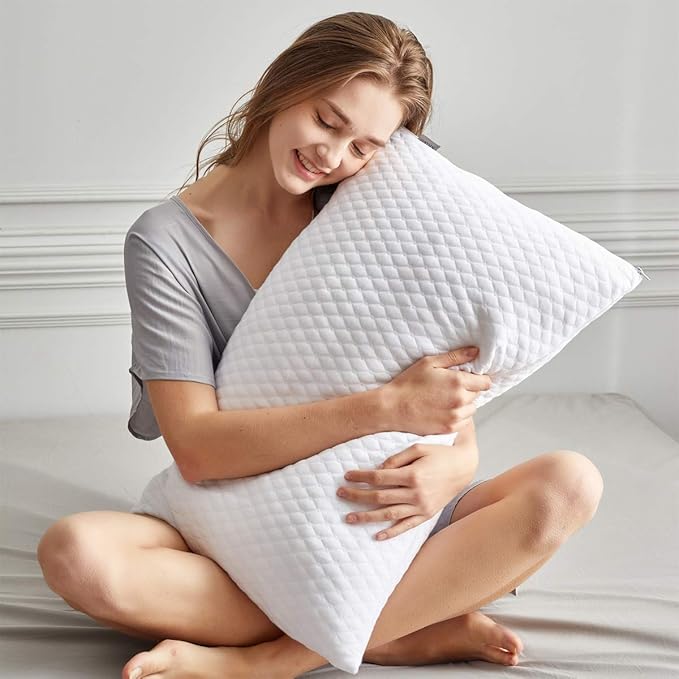 NTCOCO Shredded Memory Foam Bed Pillows for Sleeping Standard Size Set of 2, with Washable Removable Hypoallergenic Sleep Pillow for Back and Side Sleeper