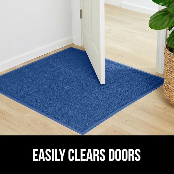 GORILLA GRIP Dirt Grabber Mesh Doormat, Low-Profile, Stain and Fade Resistant Heavy Duty Quick Dry Striped Doormats, Mats for Indoor or Outdoor Entry, Shoe Scraper, Garage Entrance Mat 35x23, Blue