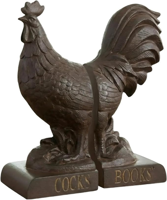 Comfy Hour Rooster Decorative Bookends, Vintage Farmhouse Style Animal Book Ends for Shelves, Heavy Duty Antique Rusty Effect Book Stopper for Books & Cookbooks, 1 Pair