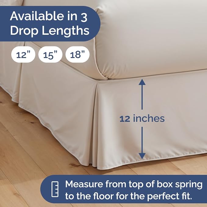 Pleated Bed Skirt King Size - 3 Sided Pleated Bed Skirt King - Ultra-Soft, Easy Fit with 12 Inch Tailored Drop - Hotel Quality, Wrinkle Free & Fade Resistant - for Women, Men, Kids & Teens - White