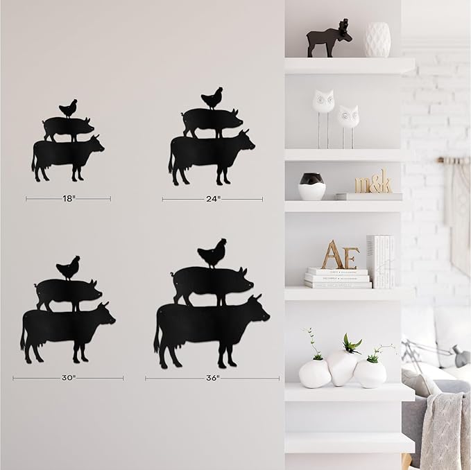 SIGNLEADER Metal Wall Art Decor Chicken, Pig, Cow Minimalist Modern Abstract Wall Sculpture Hangings Home Decoration for Living Room, Bedroom, Bathroom, Kitchen, Outdoor - 18" Black