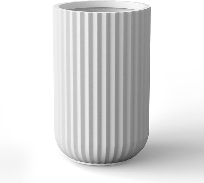 Kante Tall Fulted Planter, 21.7 Inch Tall Round Concrete Plant Pots with Drainage Hole and Rubber Plug, Modern Decor for Indoor Outdoor Plants, Flower, White