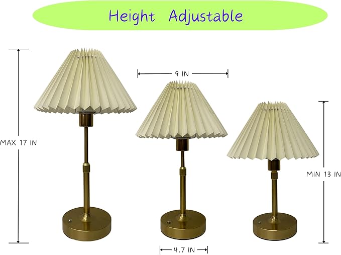 Small Pleated Table Lamp - Cordless, Touch Control, Ideal for Bedroom and Living Room Decoration