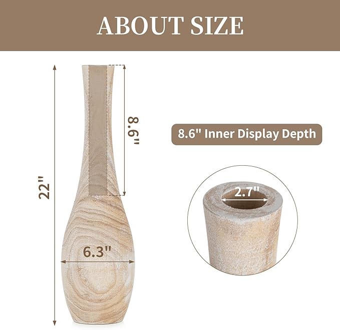Hanobe Floor Vase Home Decor: 22 inch Tall Decorative Wood Vases for Living Room Large Rustic Farmhouse Boho Vase for Dining Table Centerpieces Bedroom Corner Hallway Indoor Office