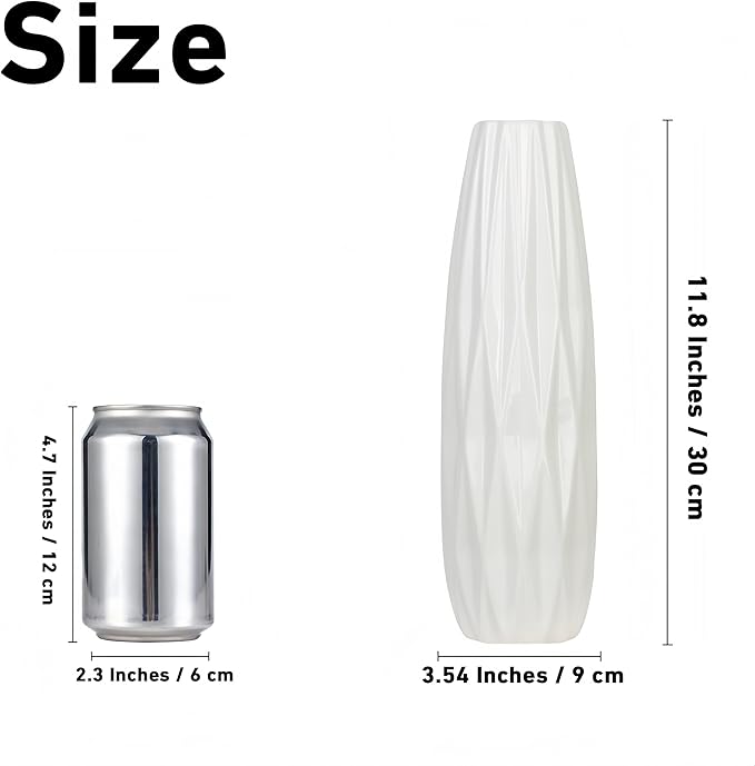 12 Inch White Vase Ceramic Flower Vase, Tall Vases for Pampas Grass, Home Decor, Modern Textured Vases for Living Room Decorations,Table Centerpieces,Shelf,Farmhouse Small Ceramic Vase