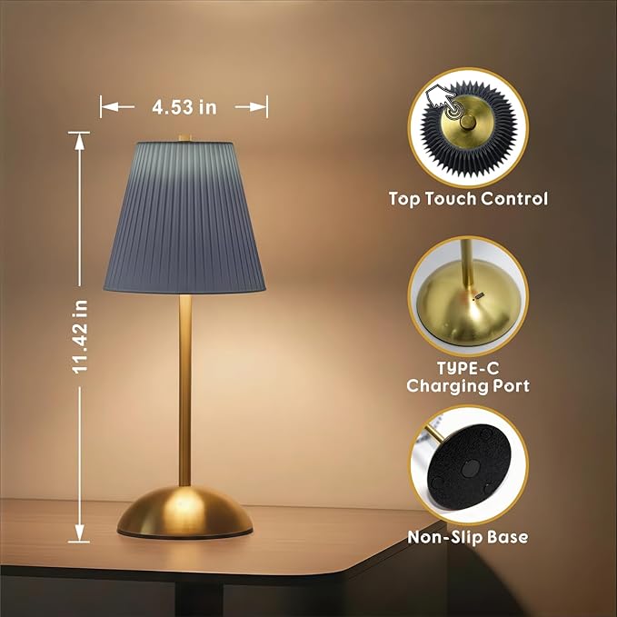 Set of 2 Wireless Cordless Lamps Rechargeable, 3CCT & Stepless Dimming, LED Battery Table Lamp with Touch Sensor Technology for Desk, Bedside, Outdoor Settings, 12 * 5 Inches (Slate Blue)