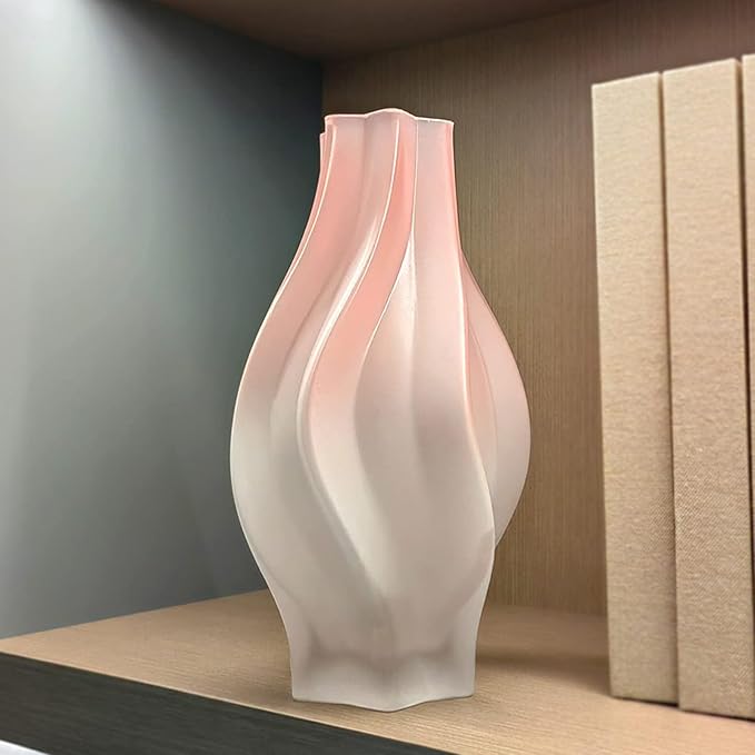 Modern Glass Vase with Hexagonal Mouth Gradient Color Home Decor Vase for Centerpieces, Wedding, Living Room, Bedroom, Table Decor(Pink)