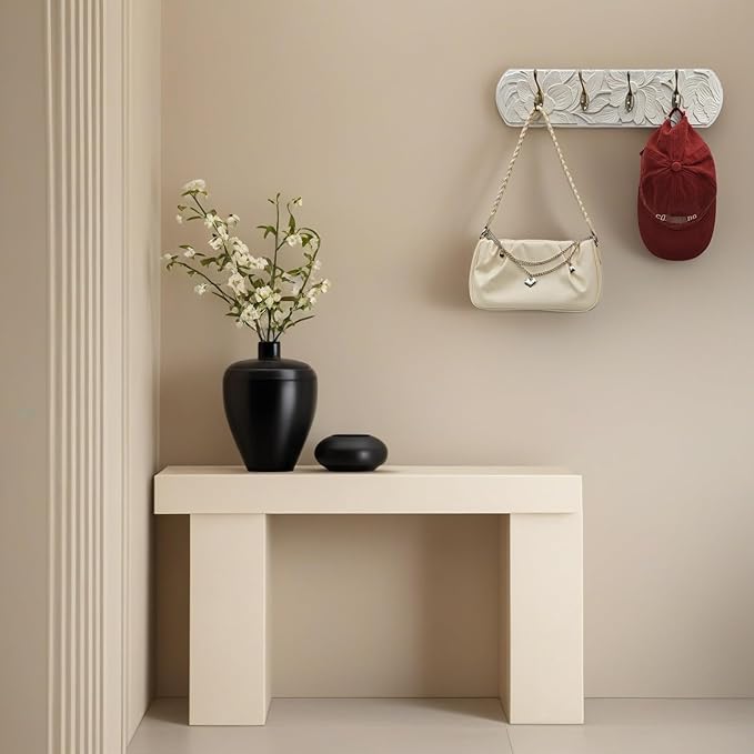 Decorative Wall Mounted Coat Rack with 4 Hooks, Rustic Wood Wall Organizer for Hanging Coats, Hats, Towels, Bags,Jackets, Keys (Antique White)