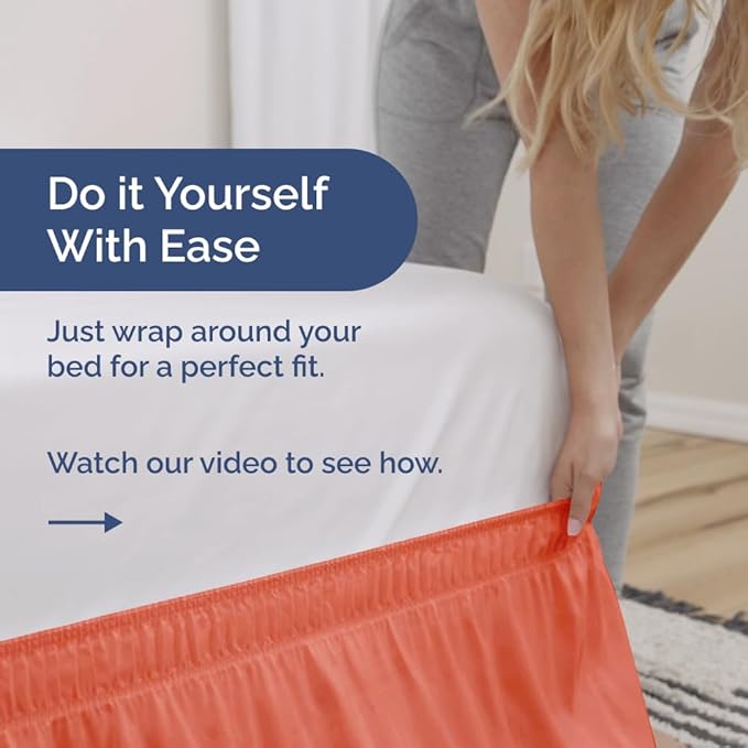 Wrap Around Dust Ruffle Bed Skirt - Coral - for Queen Size Beds with 15 Inch Drop - Easy Fit Elastic Strap - Adjustable Pleated Bedskirt w/Brushed Fabric - Wrinkle Free - for Women, Men, Kids & Teens