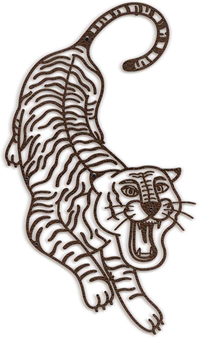 SIGNLEADER Metal Wall Art Decor Tiger Minimalist Modern Abstract Wall Sculpture Hangings Home Decoration for Living Room, Bedroom, Bathroom, Kitchen, Outdoor - 18" Bronze