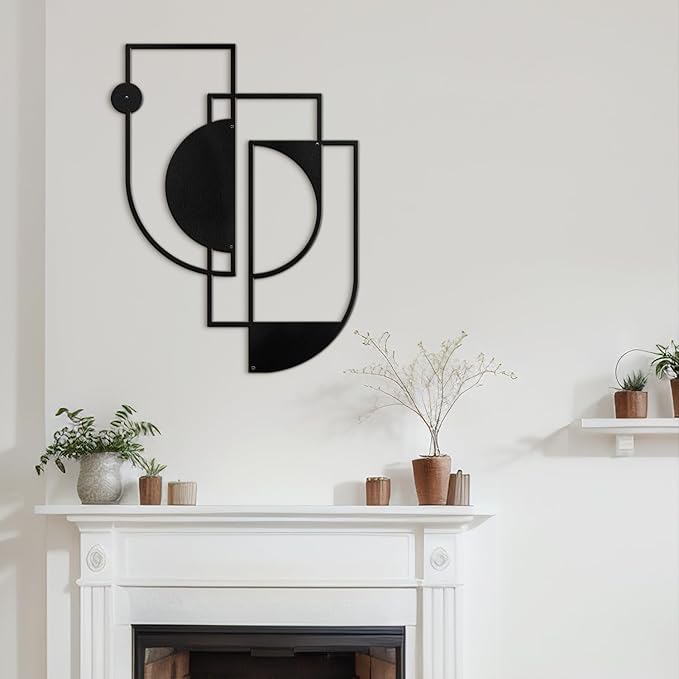 SIGNLEADER Metal Wall Decor Overlapping Rectangles Minimalist Modern Luxury Wall Sculpture Hangings 3D Statue Home Decoration for Living Room, Bedroom, Bathroom, Kitchen, Fireplace, Office - 18" Black