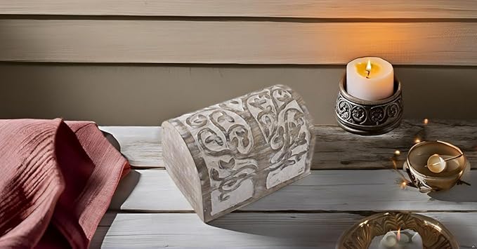 Great Birthday Gift Ideas Handmade Decorative Wooden Jewelry Box With Tree of Life Carvings Jewelry Organizer Keepsake Box Treasure Chest Trinket Holder Watch Box Storage Lock Box (White)