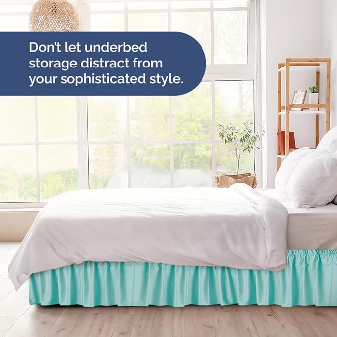 Wrap Around Dust Ruffle Bed Skirt - Spa Blue - Twin/Twin XL Size Beds with 12 Inch Drop - Easy Fit Elastic Strap - Adjustable Pleated Bedskirt w/Brushed Fabric Wrinkle Free - Women, Men, Kids & Teens