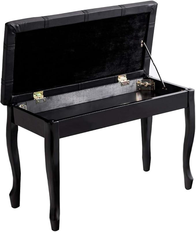 GOFLAME Piano Bench Stool with Padded Cushion and Music Storage, Heavy Duty Piano Duet Seat with PU Leather Padded Seat and Solid Wooden Legs, Perfect for Home Use (Black)