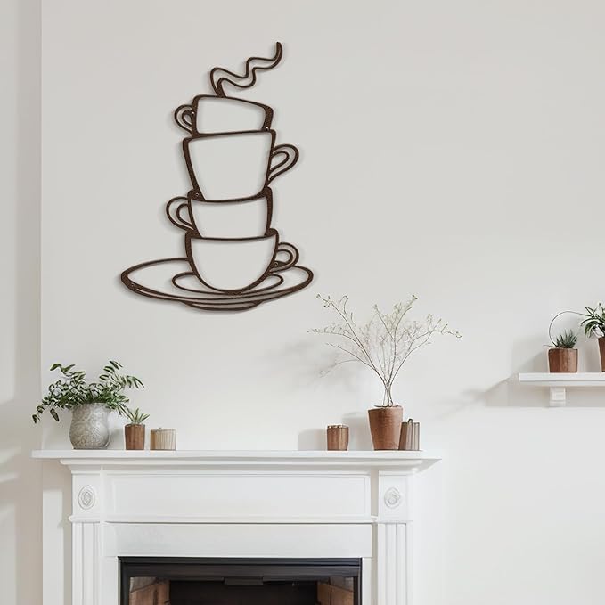 SIGNLEADER Metal Wall Art Decor Coffee Cup Modern Abstract Wall Sculpture Hangings Home Decoration for Living Room, Bedroom, Bathroom, Kitchen, Outdoor - 18" Bronze