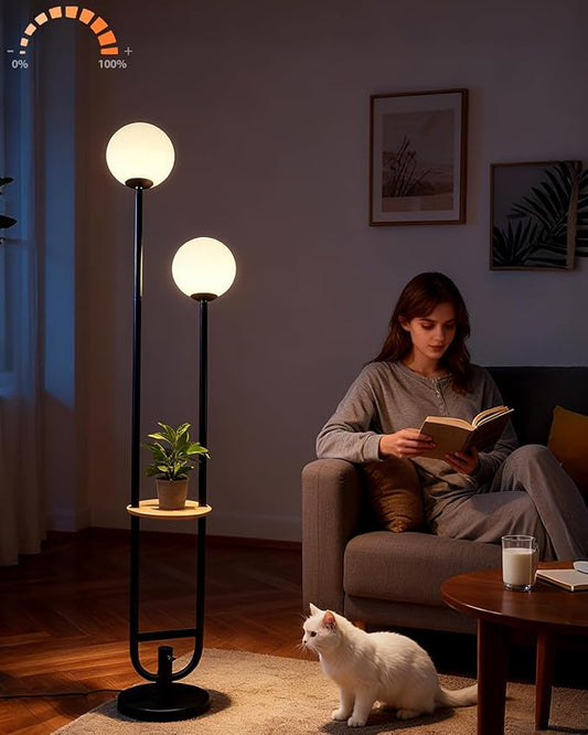 ACOHOOK 63IN Black Floor Lamp, Modern Mid Century Globe Standing Lamps with 3000K LED Bulbs Candle Holder Style Unique Vintage Tall Floor Lamp for Living Room/Wedding