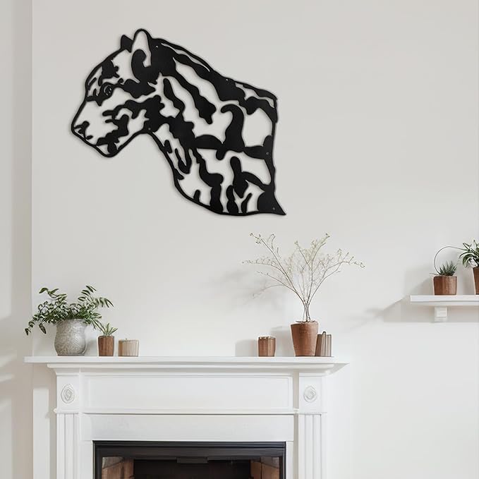 SIGNLEADER Metal Wall Art Decor Leopard Minimalist Modern Abstract Wall Sculpture Hangings Home Decoration for Living Room, Bedroom, Bathroom, Kitchen, Outdoor - 18" Black