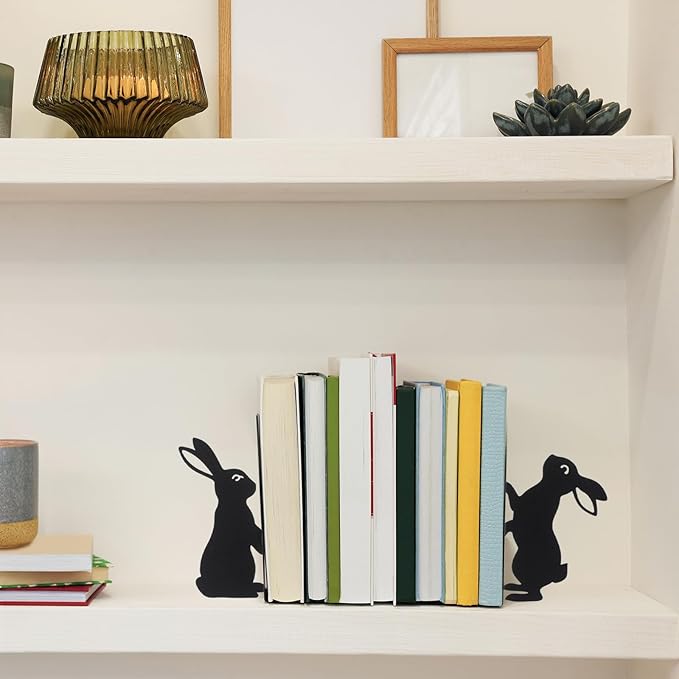 Geelin Bunny Metal Bookends Set of 2 Styles Easter Cute Rabbit Book Ends for Bookshelf Decor Organizer for Home Office Desk Gift for Rabbit Lovers Readers Teachers Friends Easter