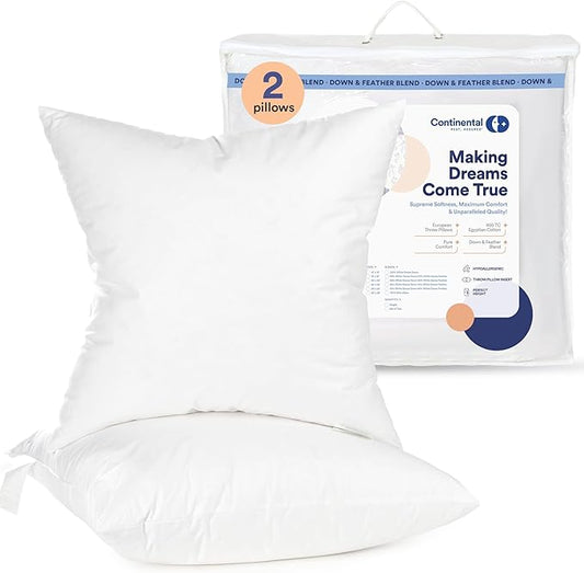 Continental Bedding | Down Alternative Throw Pillow Insert | 100% Cotton 250TC Shell | Medium Loft Decorative Cushion | 24x24 | 2 Pack