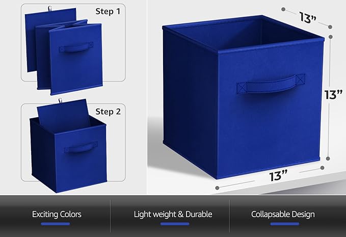 Sorbus 13 Inch Fabric Storage Cubes - Sturdy Collapsible Bins With Handle - 6 Foldable Baskets for Organizing Clothes, Toys, Books - Multi Colored Storage Baskets for Shelves, Kids Room, Closets