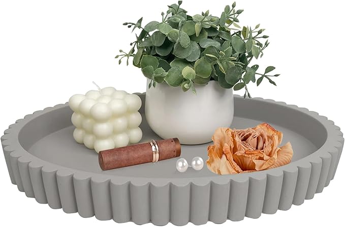 Oval Tray for Coffee Table Décor 13" Concrete Modern Decorative Trays Home Décor Accents -Circle Coffee Table Centerpieces - Island Decor Contemporary Decor Tray (Premium Grey)