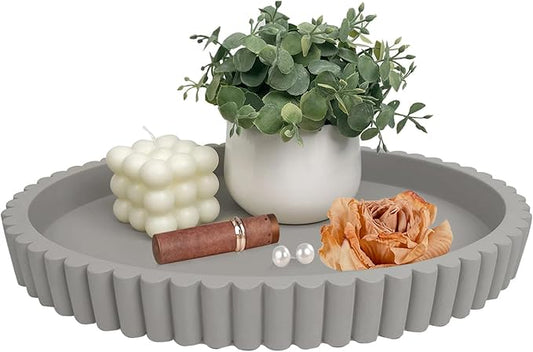 Oval Tray for Coffee Table Décor 13" Concrete Modern Decorative Trays Home Décor Accents -Circle Coffee Table Centerpieces - Island Decor Contemporary Decor Tray (Premium Grey)