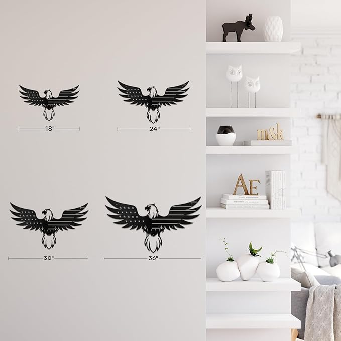 SIGNLEADER Metal Wall Art Decor Eagle Wearing American Flag Minimalist Modern Abstract Wall Sculpture Hangings Home Decoration for Living Room, Bedroom, Bathroom, Kitchen, Outdoor - 18" Black