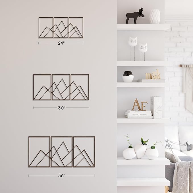 SIGNLEADER Metal Wall Decor Triangle Mountains Line Minimalist Modern Luxury Wall Sculpture Hangings 3D Statue Home Decoration for Living Room, Bedroom, Bathroom, Kitchen, Fireplace, Office - 24" Bronze