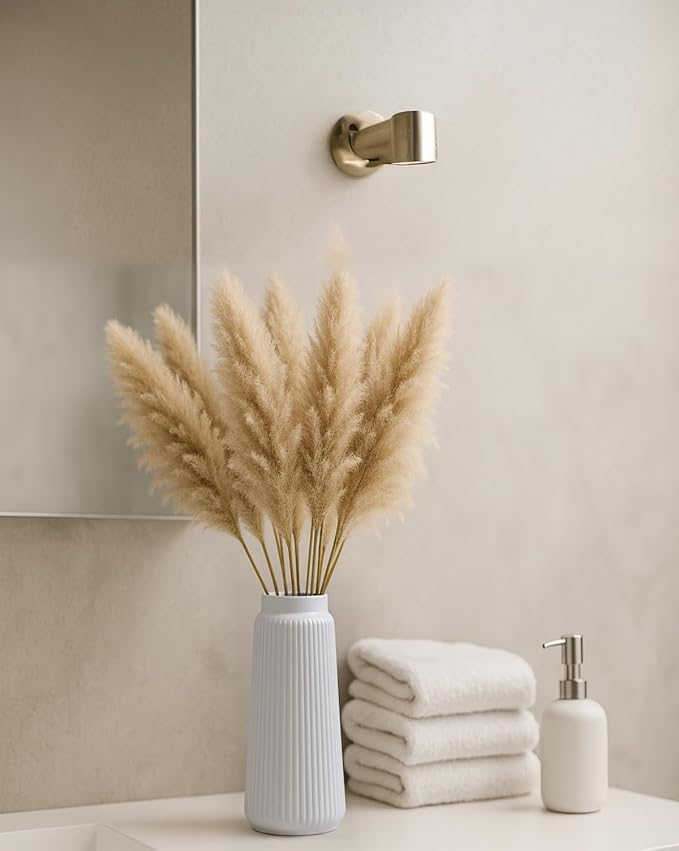 Matte White Ribbed Ceramic Vase – Modern Elegant Flower Vase for Pampas Grass, Fresh or Dried Flowers, Minimalist Farmhouse Home Decor for Living Room, Dining Table, Wedding Centerpiece