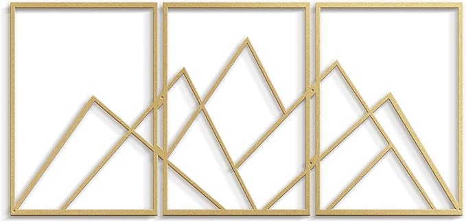 SIGNLEADER Metal Wall Decor Triangle Mountains Line Minimalist Modern Luxury Wall Sculpture Hangings 3D Statue Home Decoration for Living Room, Bedroom, Bathroom, Kitchen, Fireplace, Office - 24" Gold