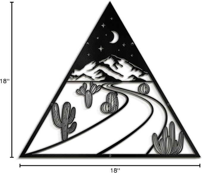 SIGNLEADER Metal Wall Art Decor Cactus, Moon, Mountain Landscape Modern Abstract Wall Sculpture Hangings Home Decoration for Living Room, Bedroom, Bathroom, Kitchen, Outdoor - 18" Black