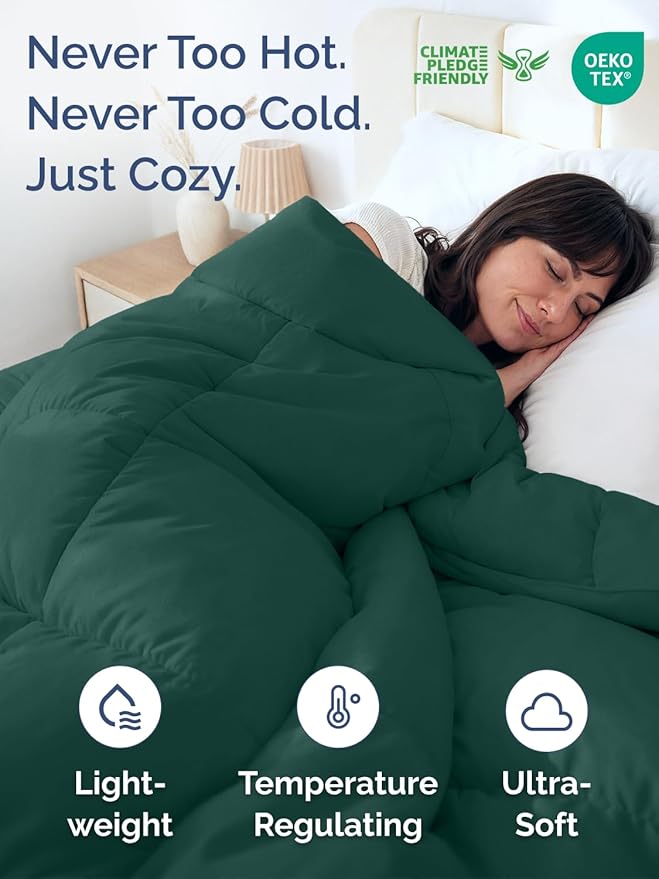 Cal King Size, Green Reversible Alternative Down Comforter - Warm Lightweight - Luxury Breathable Hotel Quality Bedding Set - All Season Fluffy Cozy Oversized Cooling Microfiber Duvet Insert Comforter