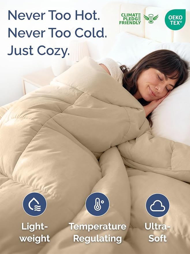 Queen Size, Cream & Antique White Reversible Alternative Down Comforter - Warm Lightweight Breathable Hotel Quality Bedding Set - All Season Fluffy Oversized Cooling Microfiber Duvet Insert Comforter
