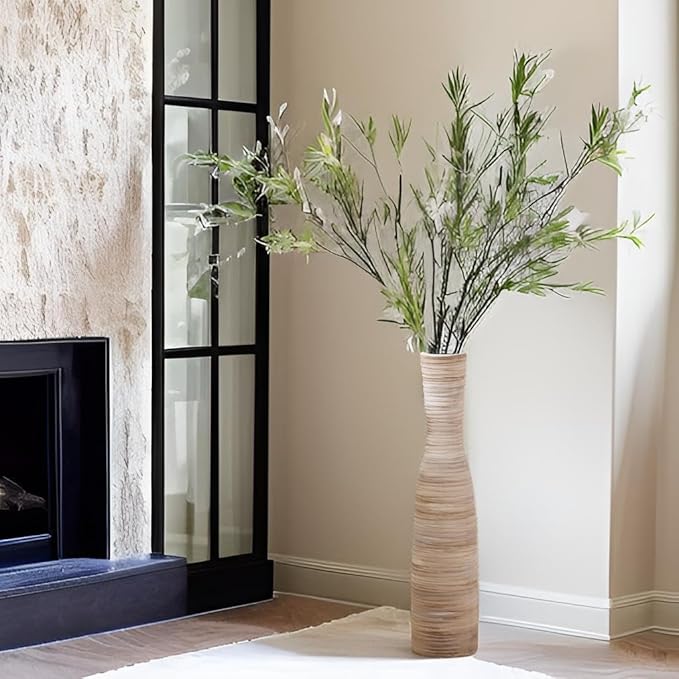 ALMA 20" White & Browm Tall Skinny Vase for Flowers, Decorative Thin Pampas Grass Vases for Living Room Floor, Dinner Table, Entryway, Fireplace, Bookshelf, Offer, Home Decor