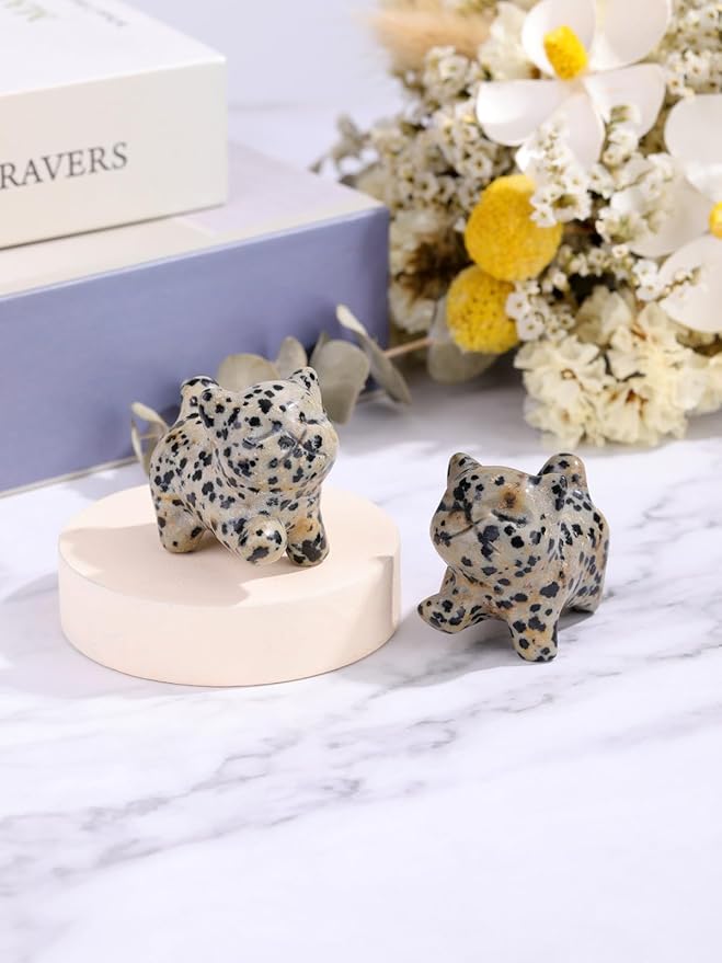 Jovivi Natural Dalmation Spot Jasper Crystal Cat Statue Home Decor Carved Gemstone Cats Figurine Collectibles Pocket Sculpture Pet Memorial Decorative Ornament Gift for Cat Lovers