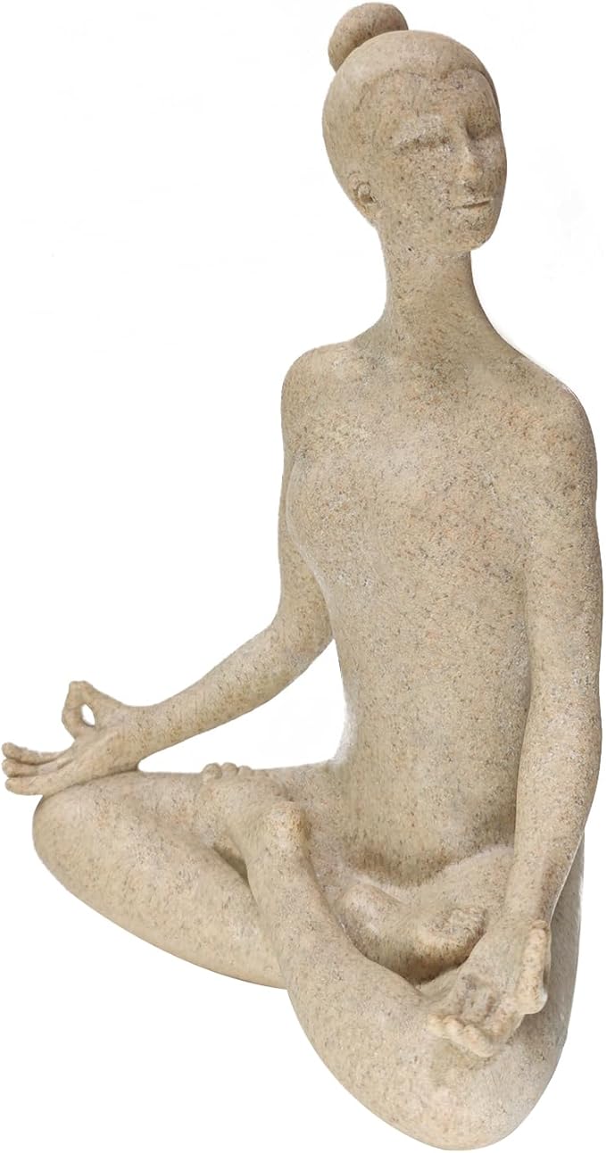 SIMON'S SHOP Yoga Statues, Yoga Lady Sculpture, Beige Meditation Yoga Figurines for Shelf Table Mantel Decor, Decorative Pieces for Zen Garden Yoga Studio, 9.5 inch Tall